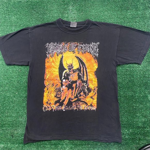 Vintage 90s Cradle of Filth Behind Satan Gothic Metal Band Tee - Picture 1 of 8